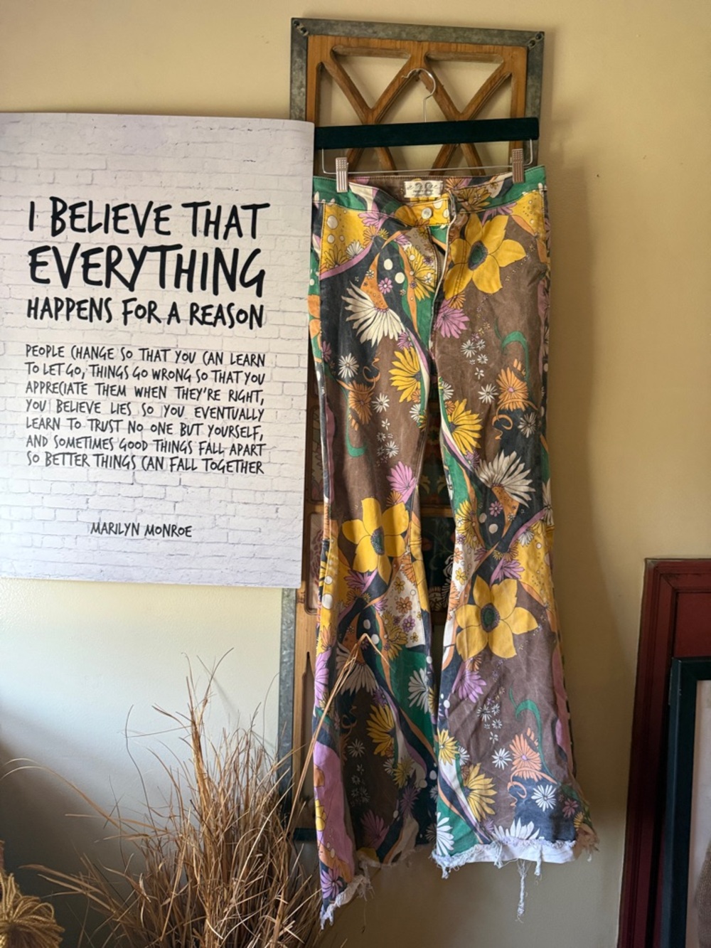 Free People Multicolor Floral Wide-Leg Jeans